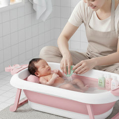 Cadita de baie pliabila cu termometru LCD, suport antiderapant, Ricokids, Roz