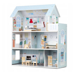 Casuta din lemn pentru papusi, cu 3 etaje, 11 piese