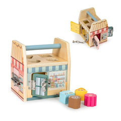 Cub Educativ din lemn, Sortare De Blocuri, Incuietori, EcoToys
