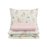 Set lenjerie bumbac, 3 piese - Unicorni, cearșaf roz