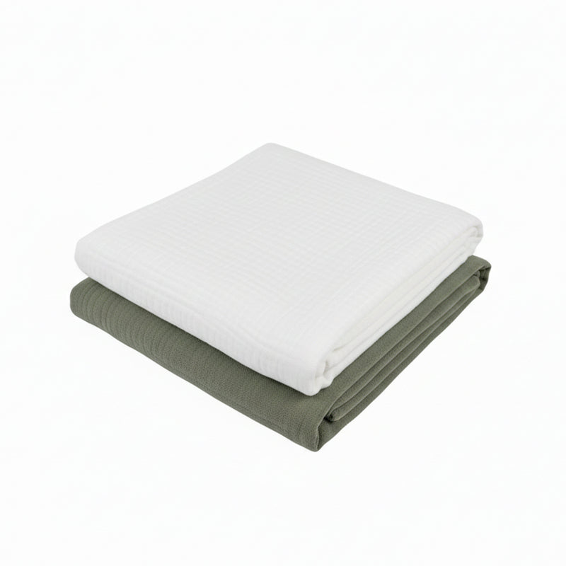 Set 2 paturici muselina 80x80cm - Alb si verde