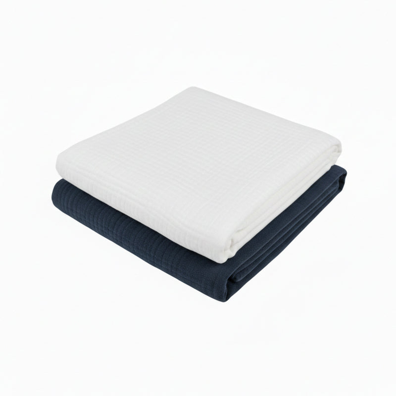 Set 2 paturici muselina 80x80cm - Alb si indigo