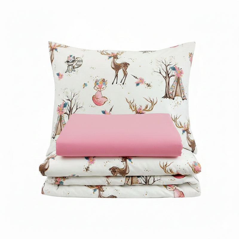 Set lenjerie bumbac, 3 piese - Pink Forest, cearsaf roz