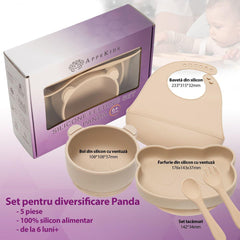 Set Diversificare, AppeKids, 100% Silicon, Panda - Bubble Beige