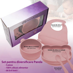 Set Diversificare, AppeKids, 100% Silicon, Panda - Old Rose