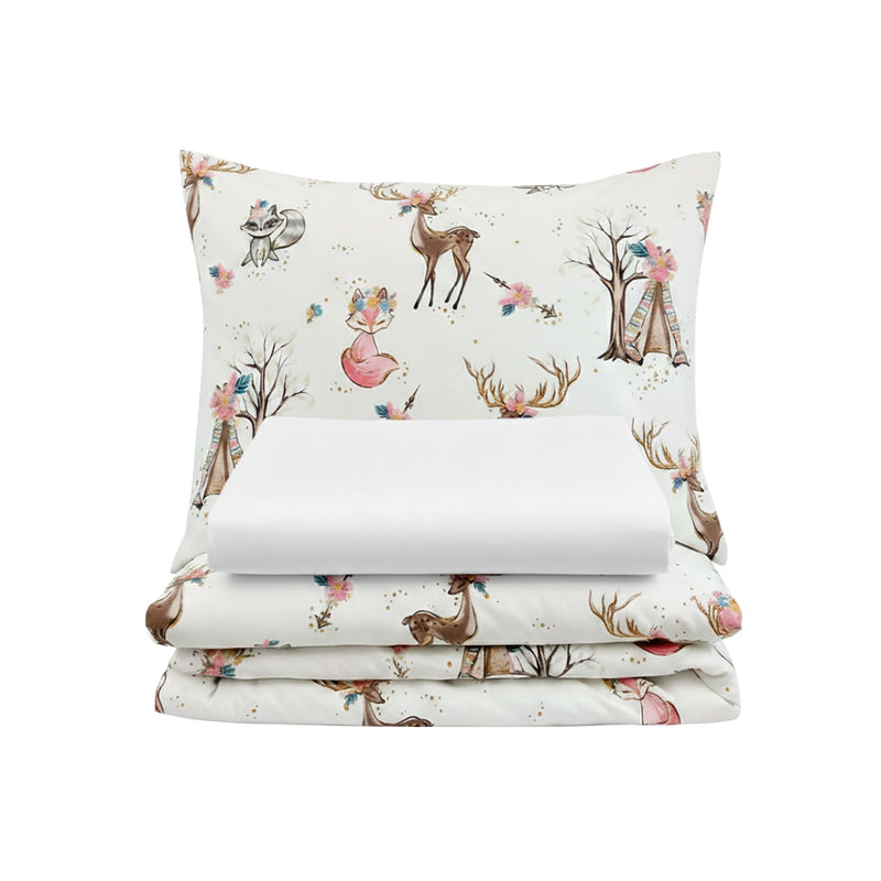 Set lenjerie bumbac, 3 piese - Pink Forest, cearsaf alb