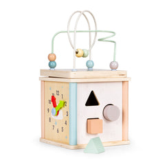Cub Educativ din lemn, Sortare De Blocuri, Labirint, Ceas, EcoToys