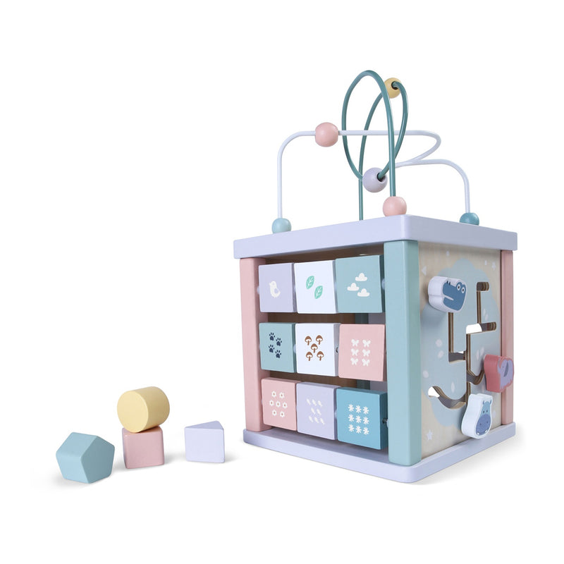 Cub Educativ din lemn, Sortare De Blocuri, Labirint, Ceas, EcoToys