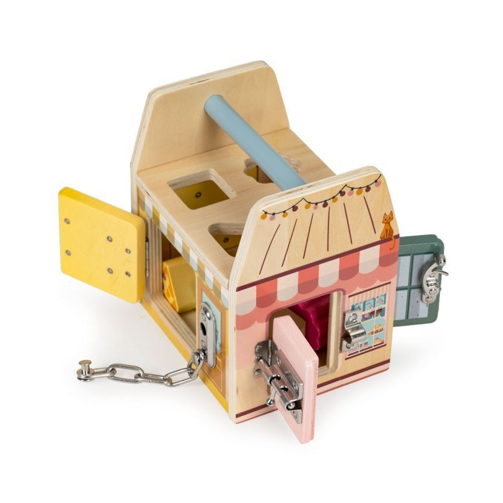 Cub Educativ din lemn, Sortare De Blocuri, Incuietori, EcoToys