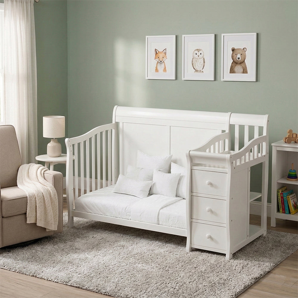 Pat Craft Multifunctional 3 in 1, pentru bebelusi. Co-sleeping, cu Sertare si Masa de Schimbat.