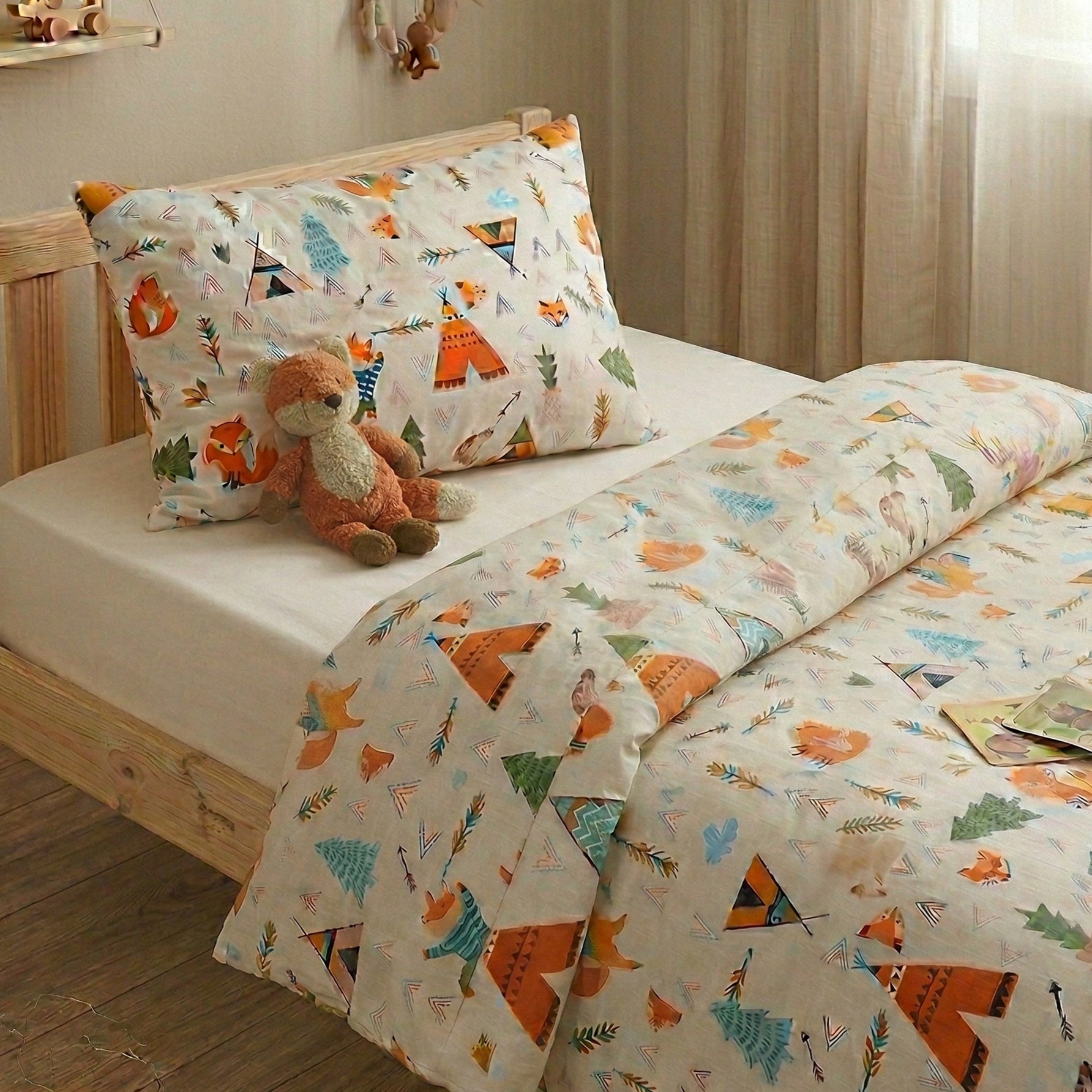 Set lenjerie bumbac, 3 piese - Wild, cearșaf alb