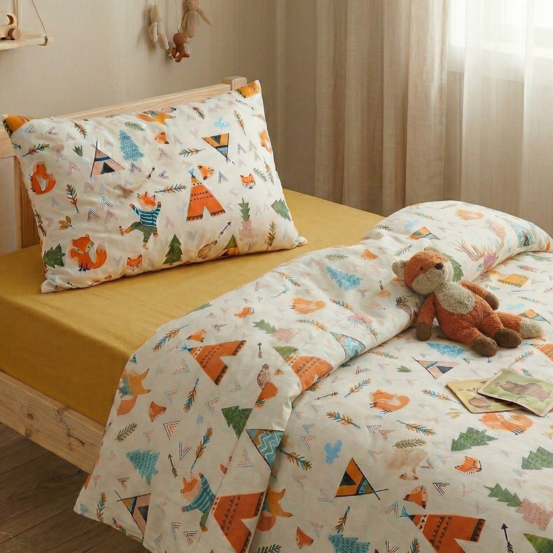 Set lenjerie bumbac, 3 piese - Wild, cearșaf galben