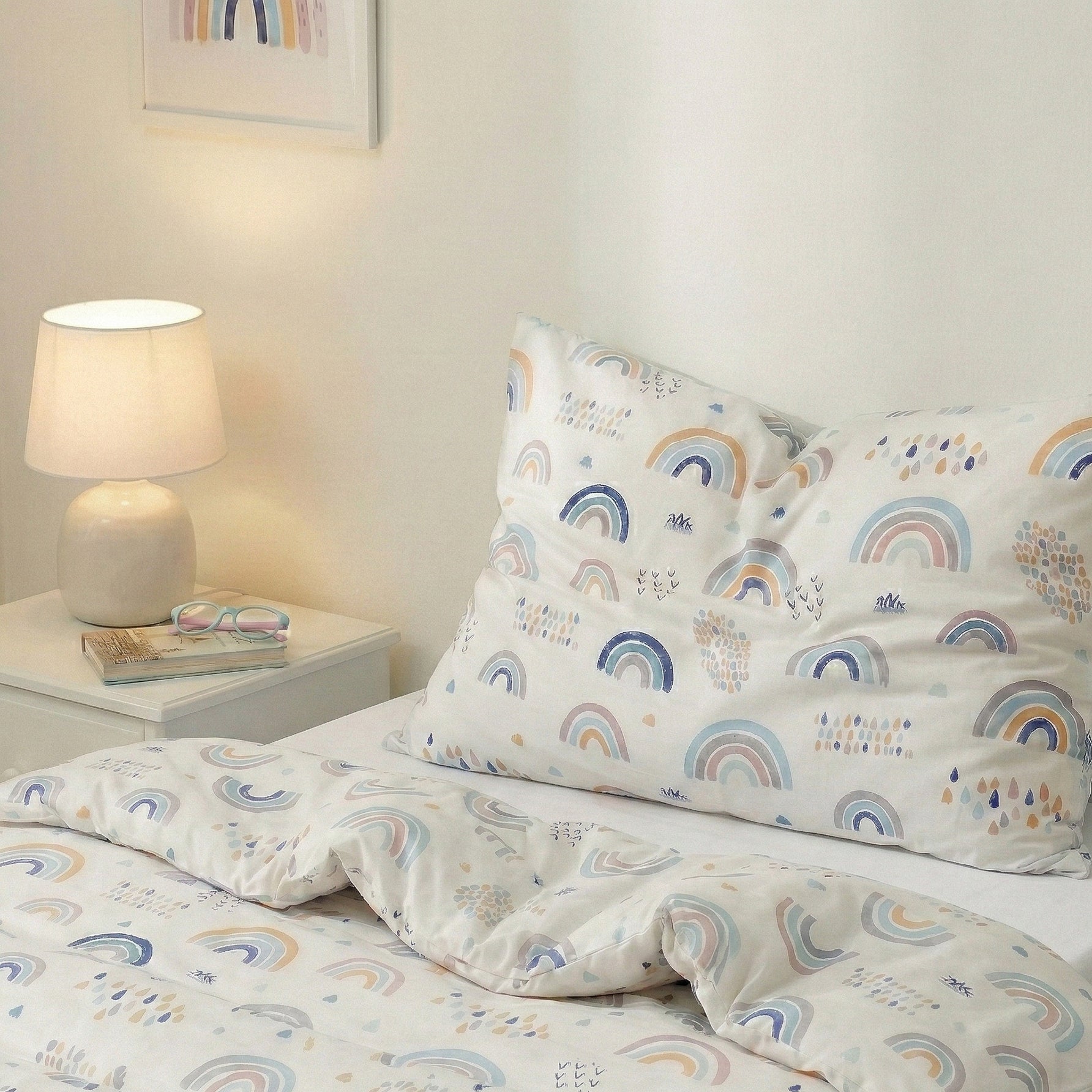 Set lenjerie bumbac, 3 piese - Curcubee, cearșaf alb