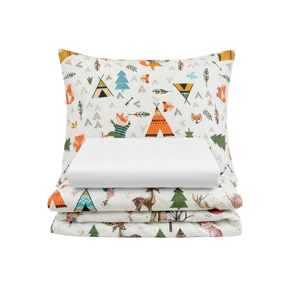 Set lenjerie bumbac, 3 piese - Wild, cearșaf alb