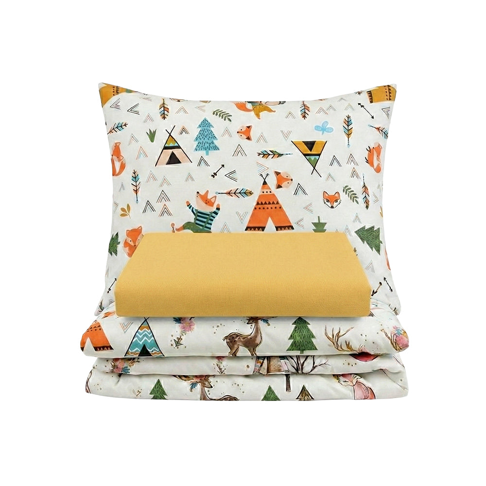 Set lenjerie bumbac, 3 piese - Wild, cearșaf galben