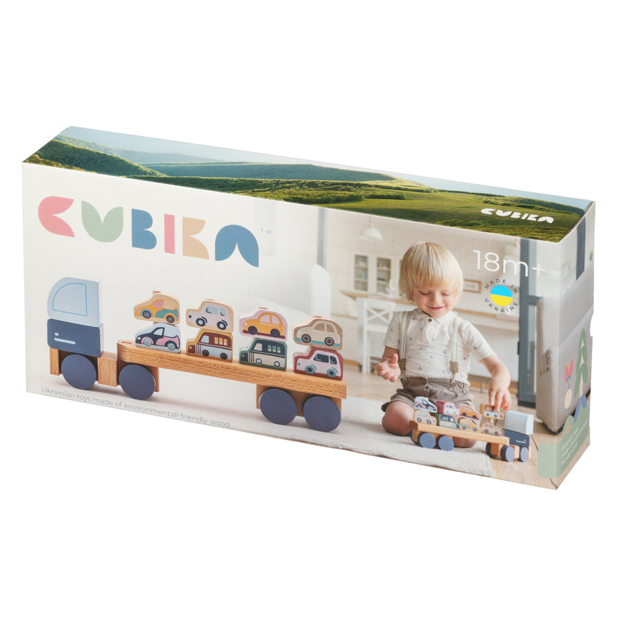 Camion pentru mașini - jucărie din lemn Cubika