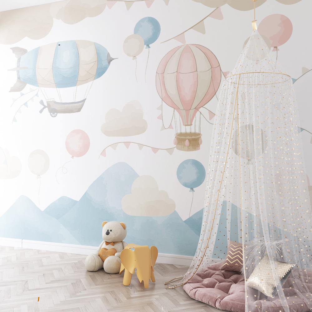 Munte și baloane - Fototapet