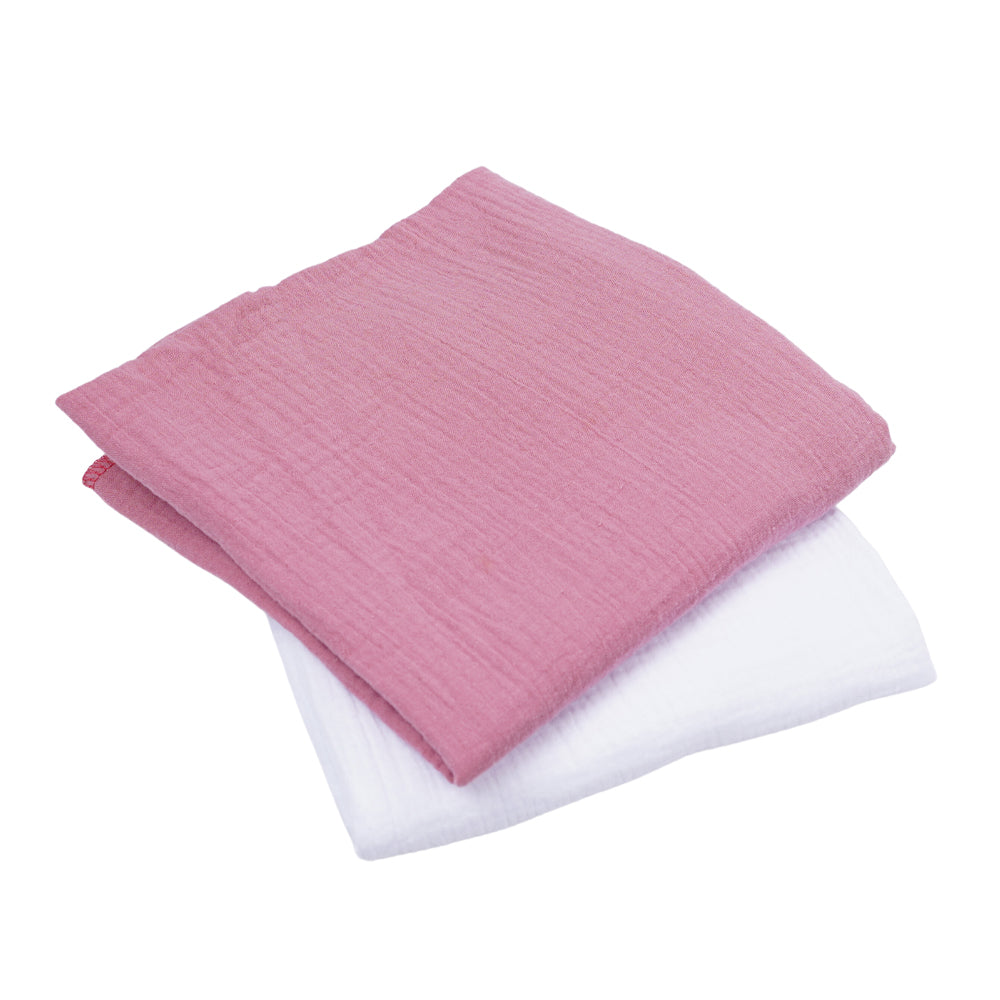 Set 2 paturici muselina 80x80cm - Alb si roz inchis