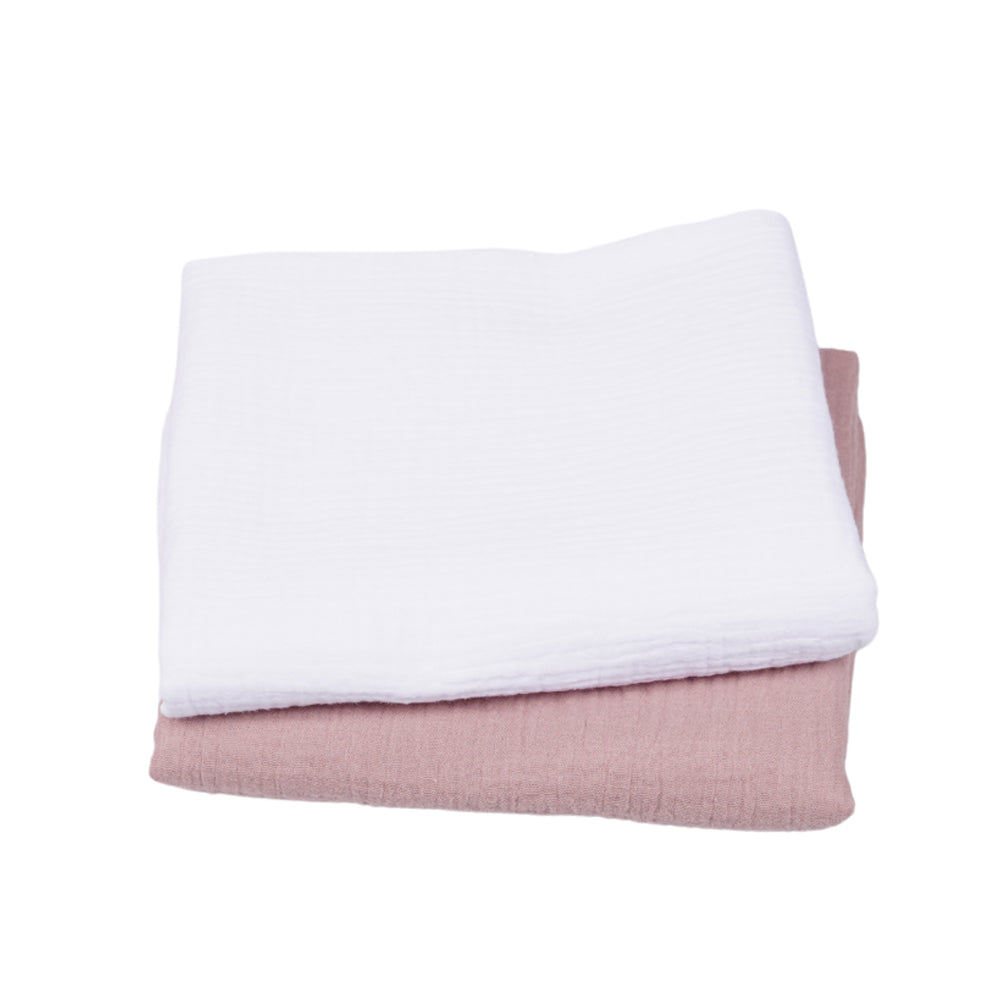 Set 2 paturici muselina 80x80cm - Alb si roz pudra