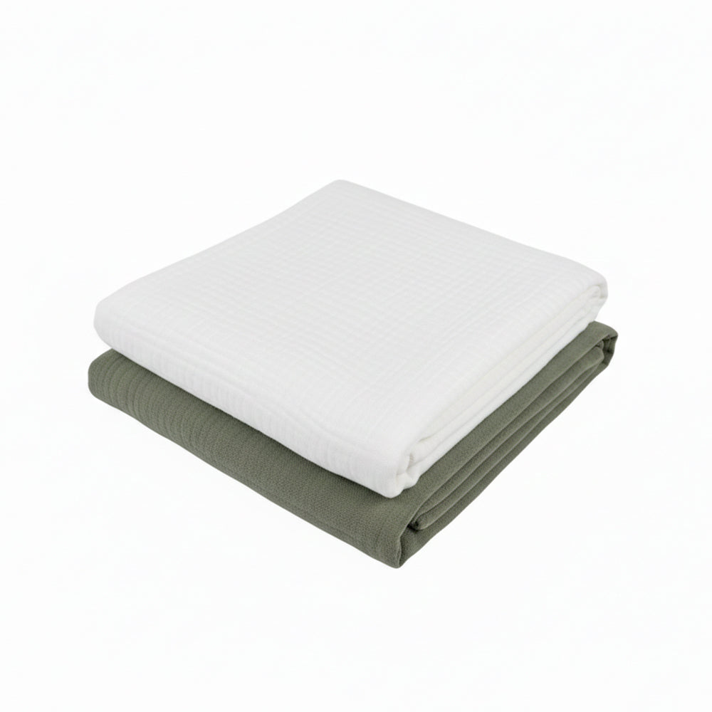Set 2 paturici muselina 80x80cm - Alb si verde
