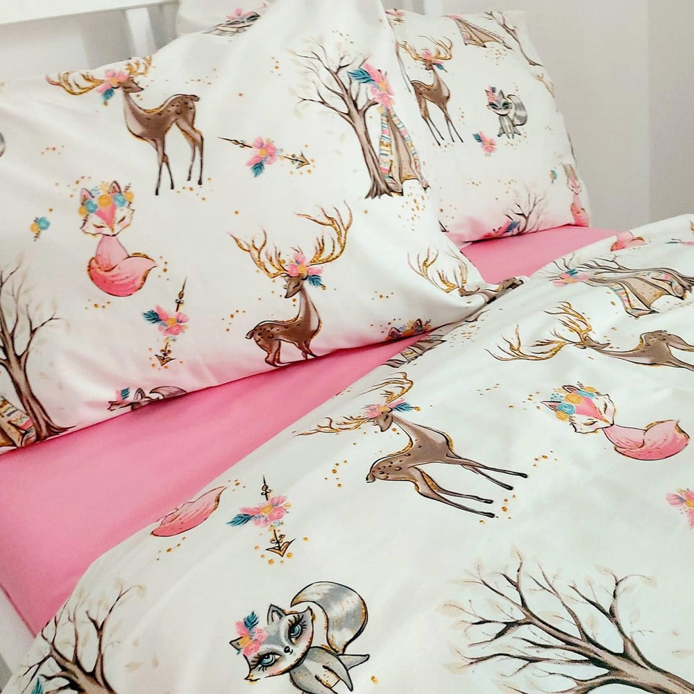 Set lenjerie bumbac, 3 piese - Pink Forest, cearsaf roz