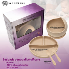 Set Diversificare, AppeKids, 100% Silicon, Classic - Bubble Beige