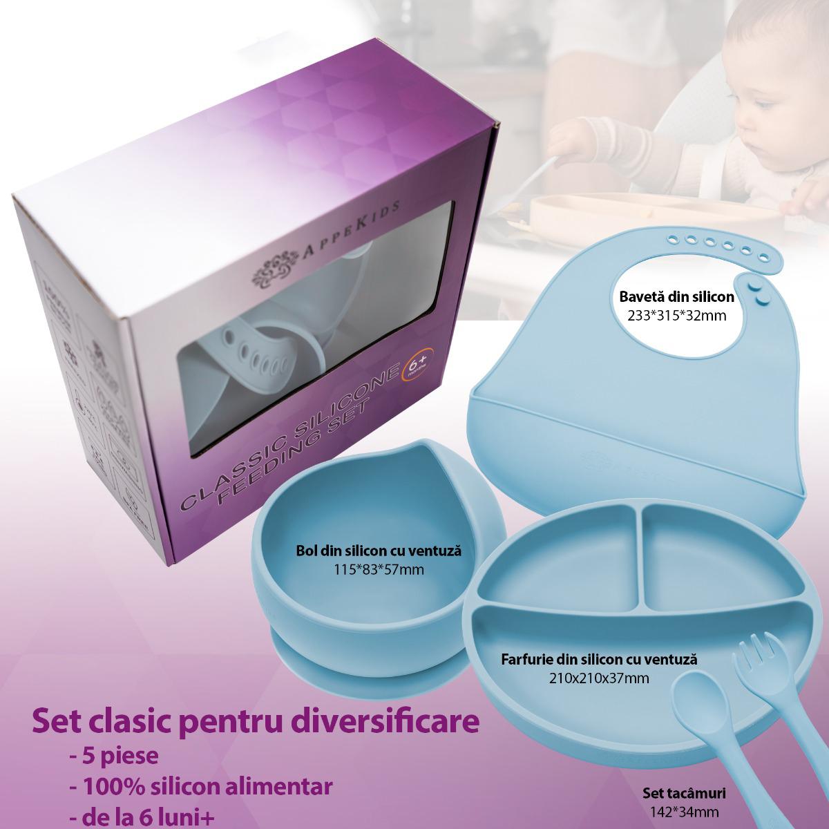Set Diversificare, AppeKids, 100% Silicon, Classic - Aqua Blue
