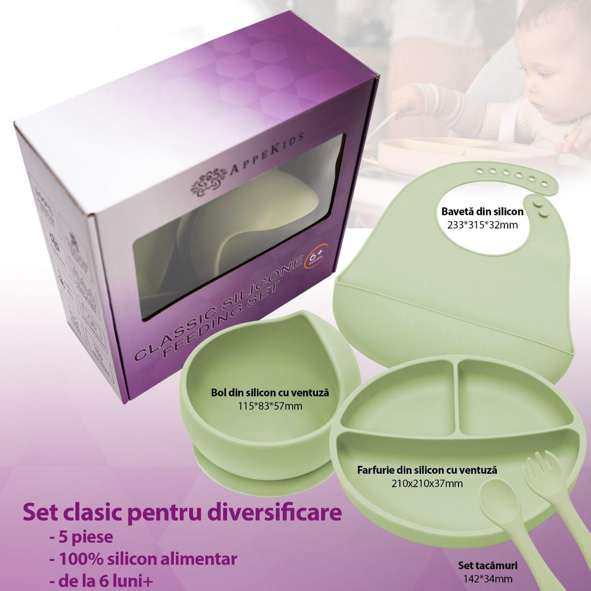 Set Diversificare, AppeKids, 100% Silicon, Classic - Raw Green