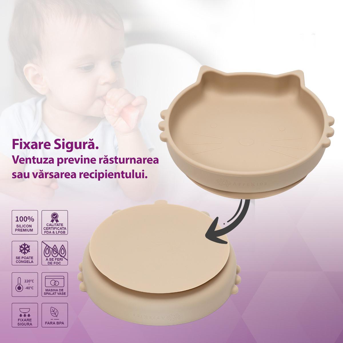 Set Diversificare, AppeKids, 100% Silicon, Kitty - Bubble Beige