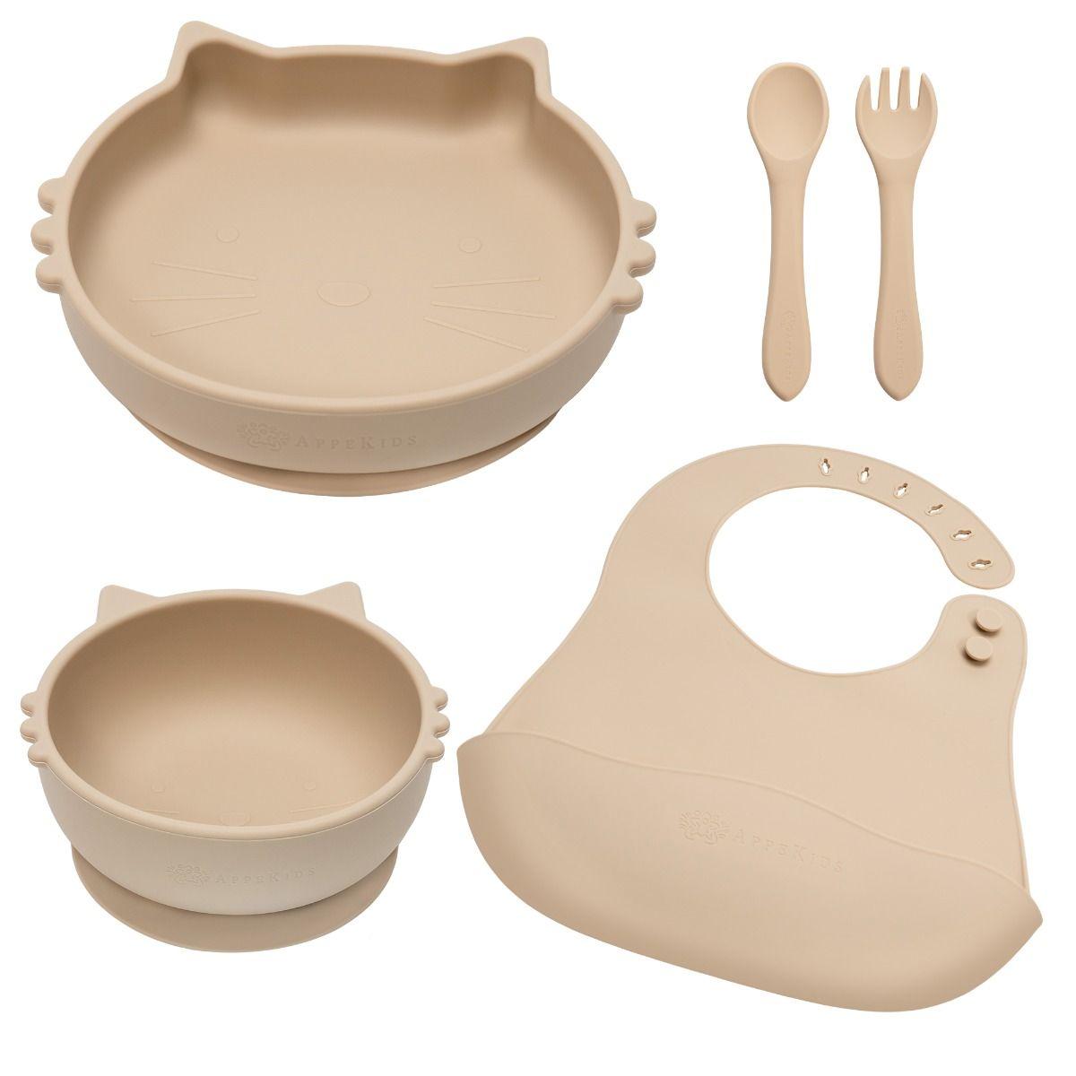 Set Diversificare, AppeKids, 100% Silicon, Kitty - Bubble Beige