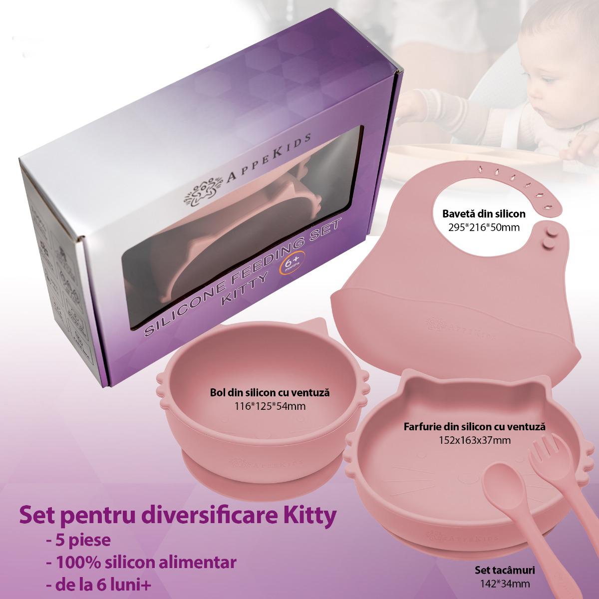 Set Diversificare, AppeKids, 100% Silicon, Kitty - Old Rose