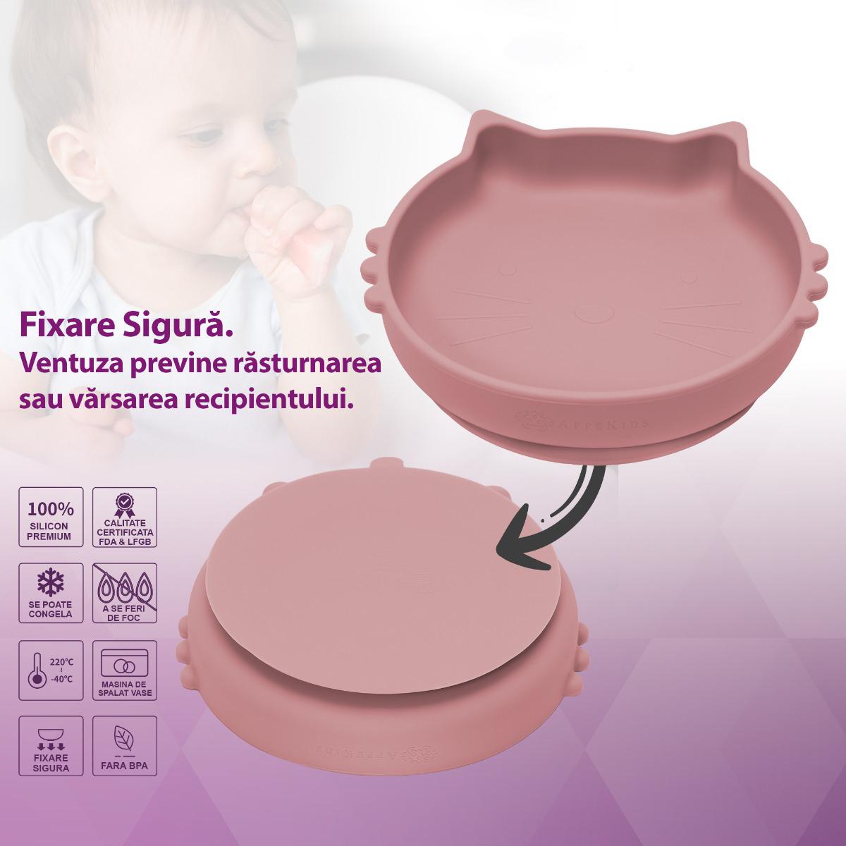 Set Diversificare, AppeKids, 100% Silicon, Kitty - Old Rose