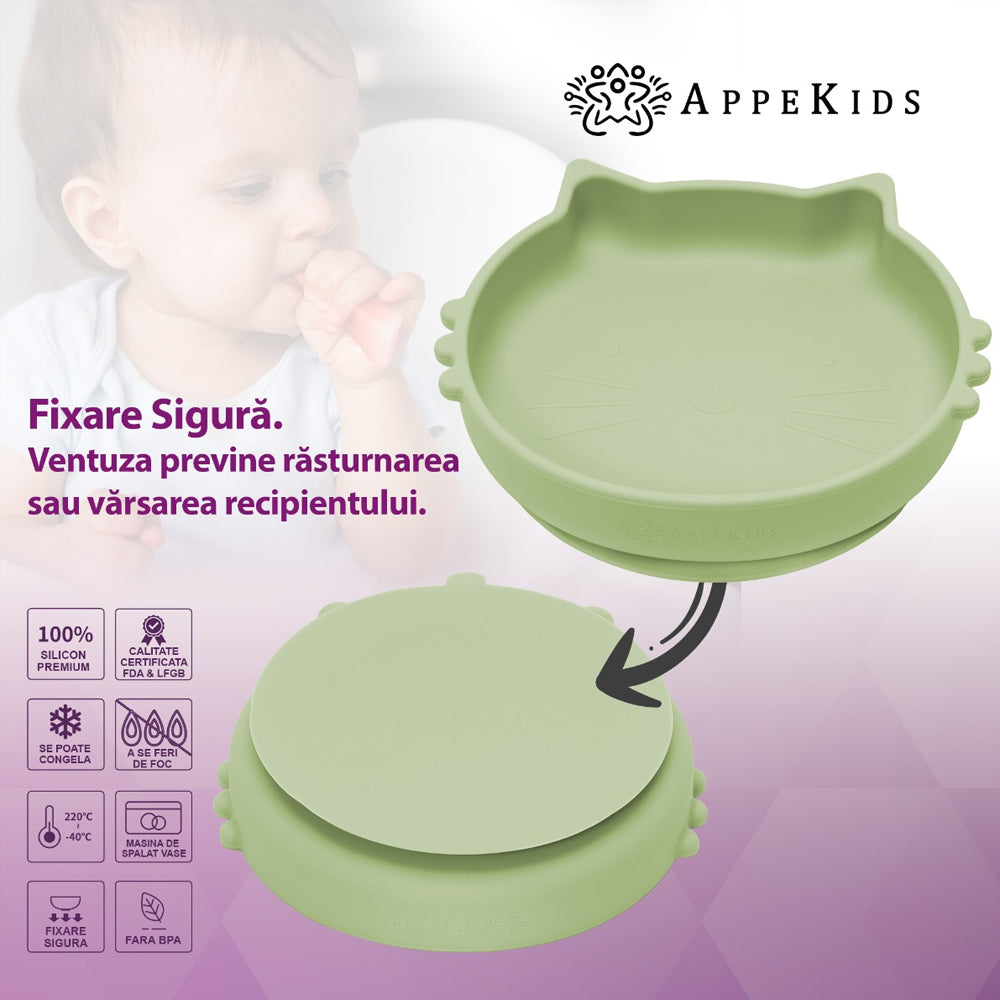 Set Diversificare, AppeKids, 100% Silicon, Kitty - Raw Green