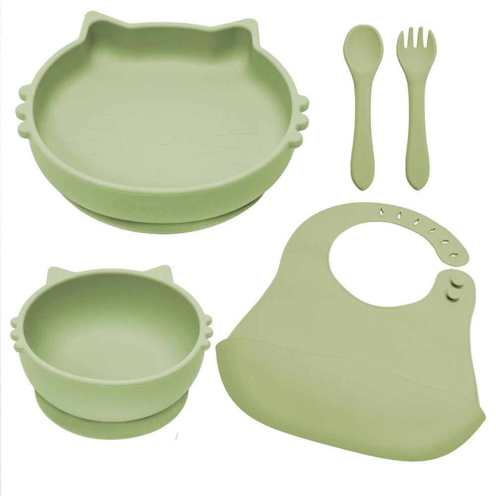 Set Diversificare, AppeKids, 100% Silicon, Kitty - Raw Green