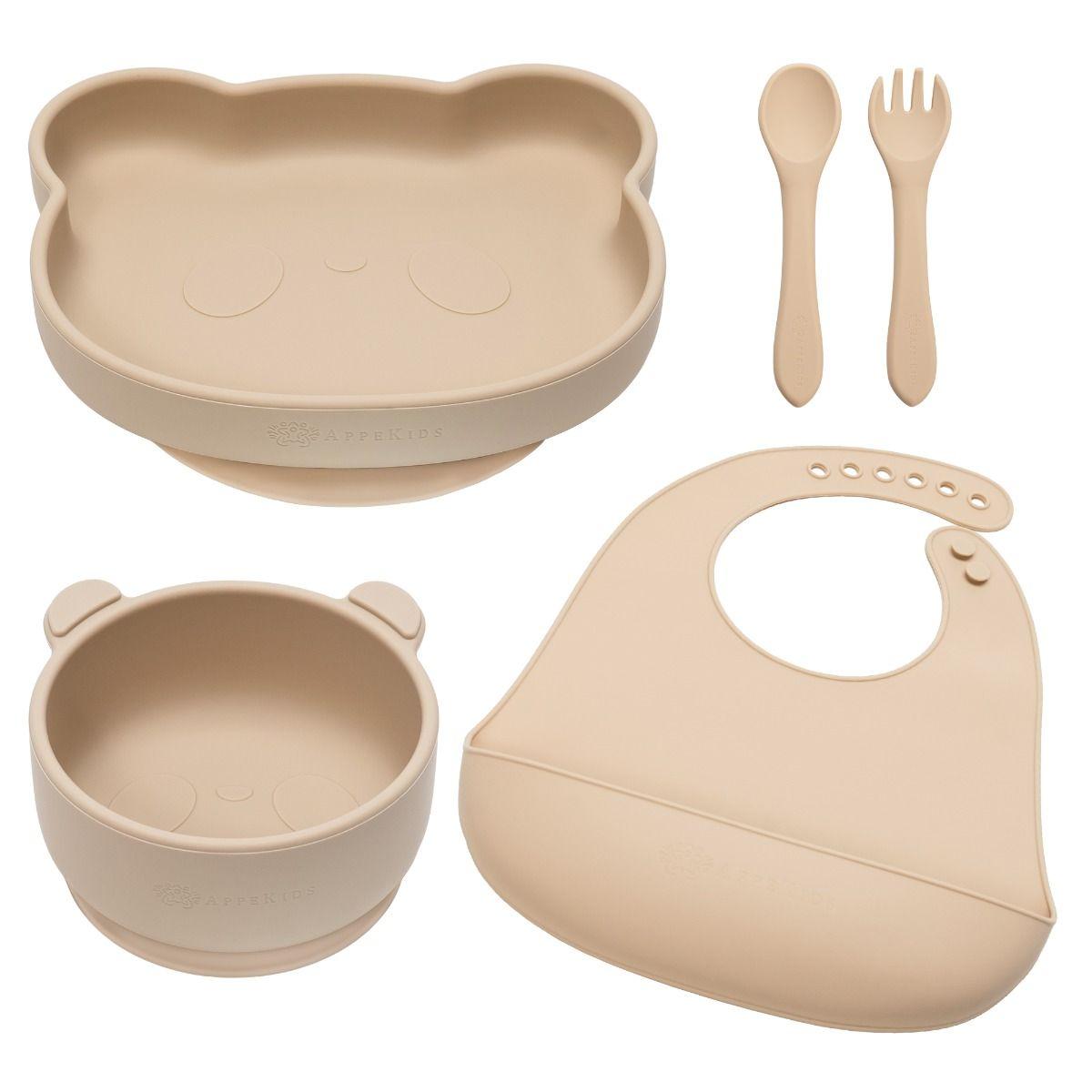 Set Diversificare, AppeKids, 100% Silicon, Panda - Bubble Beige