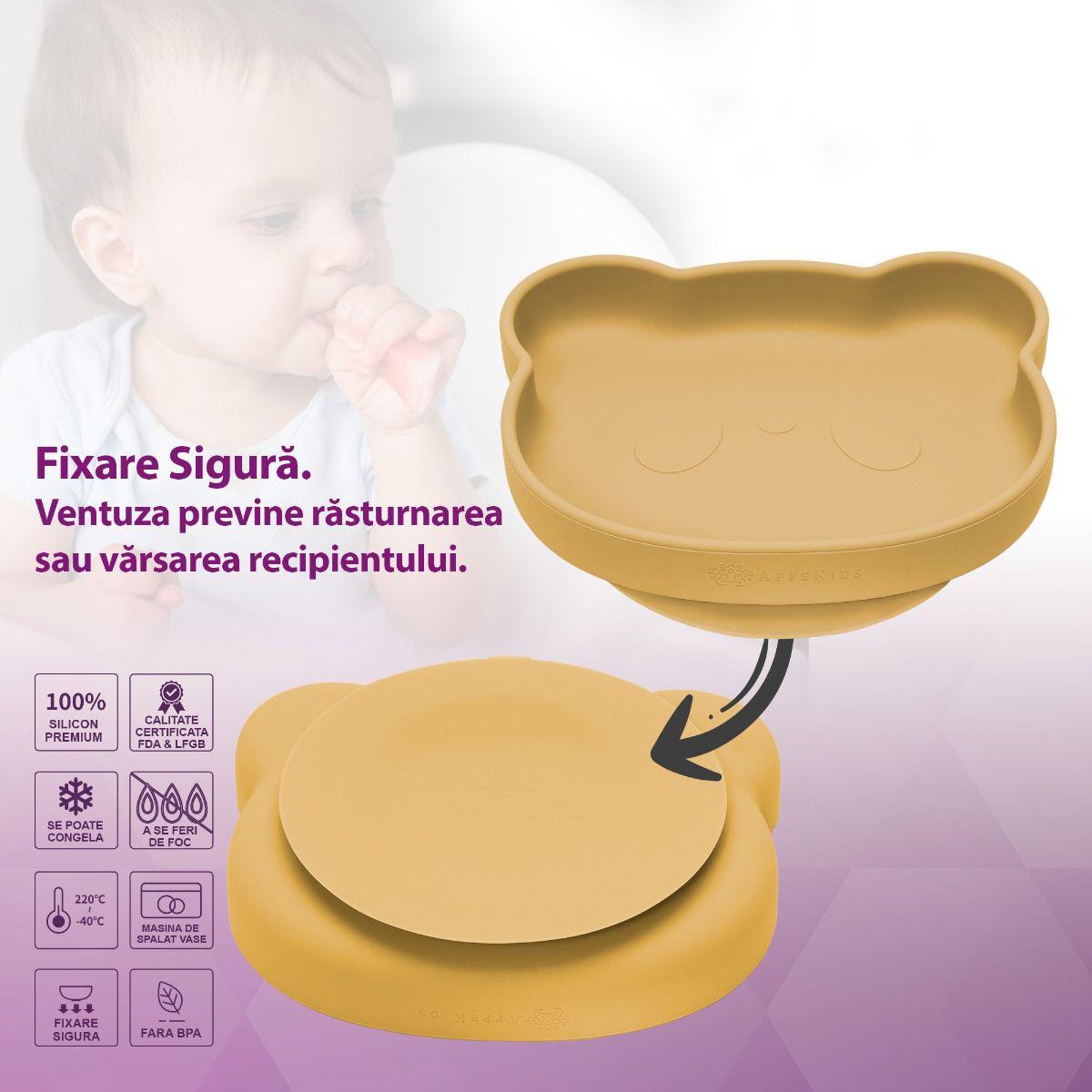 Set Diversificare, AppeKids, 100% Silicon, Panda - Honey