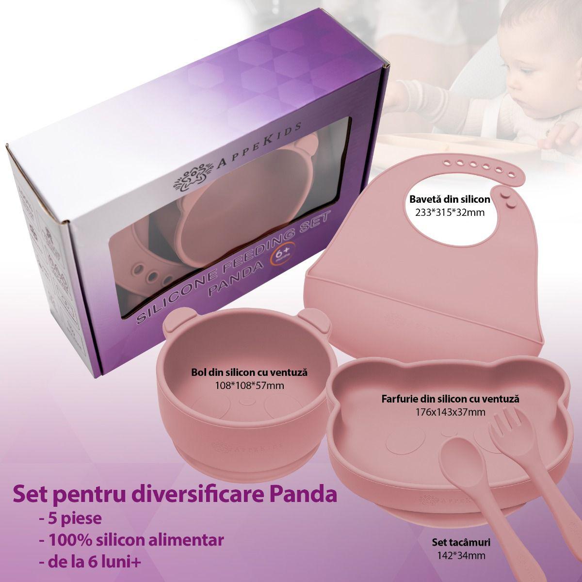 Set Diversificare, AppeKids, 100% Silicon, Panda - Old Rose