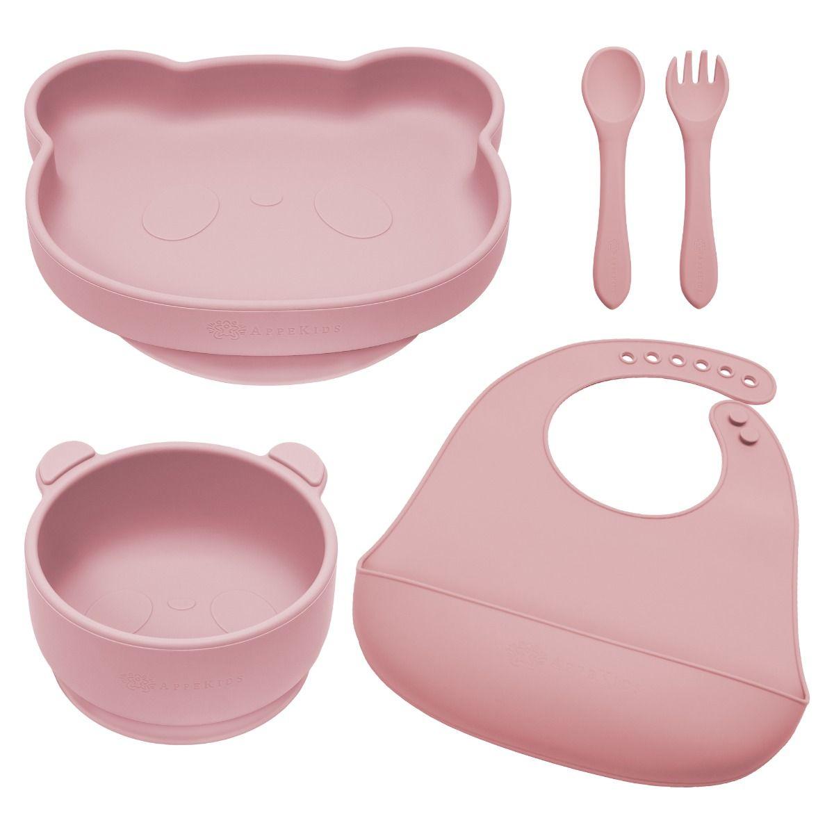 Set Diversificare, AppeKids, 100% Silicon, Panda - Old Rose