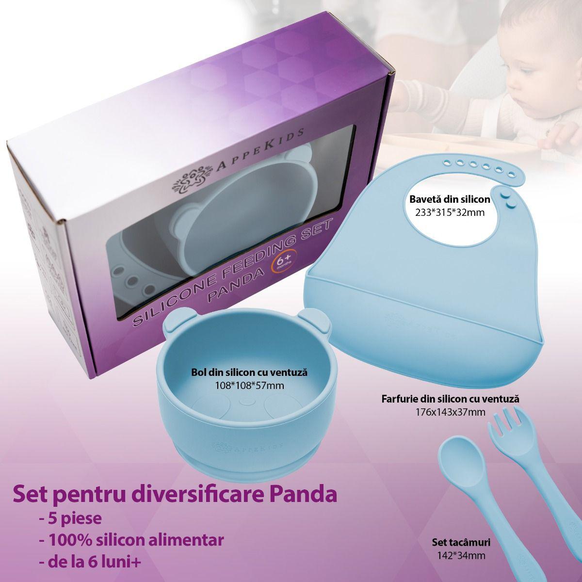 Set Diversificare, AppeKids, 100% Silicon, Panda - Aqua Blue