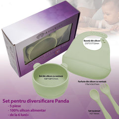 Set Diversificare, AppeKids, 100% Silicon, Panda - Raw Green