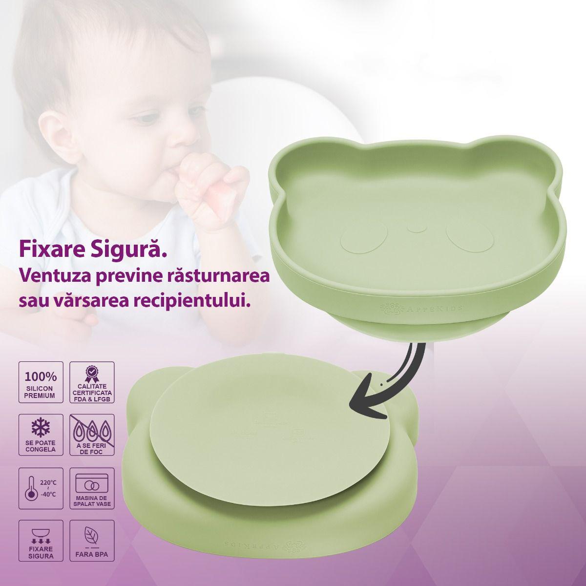 Set Diversificare, AppeKids, 100% Silicon, Panda - Raw Green