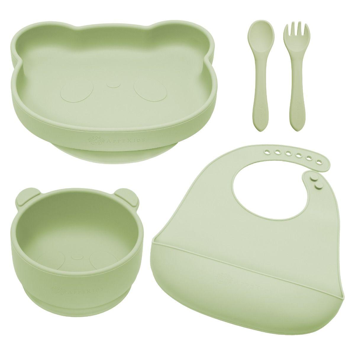 Set Diversificare, AppeKids, 100% Silicon, Panda - Raw Green