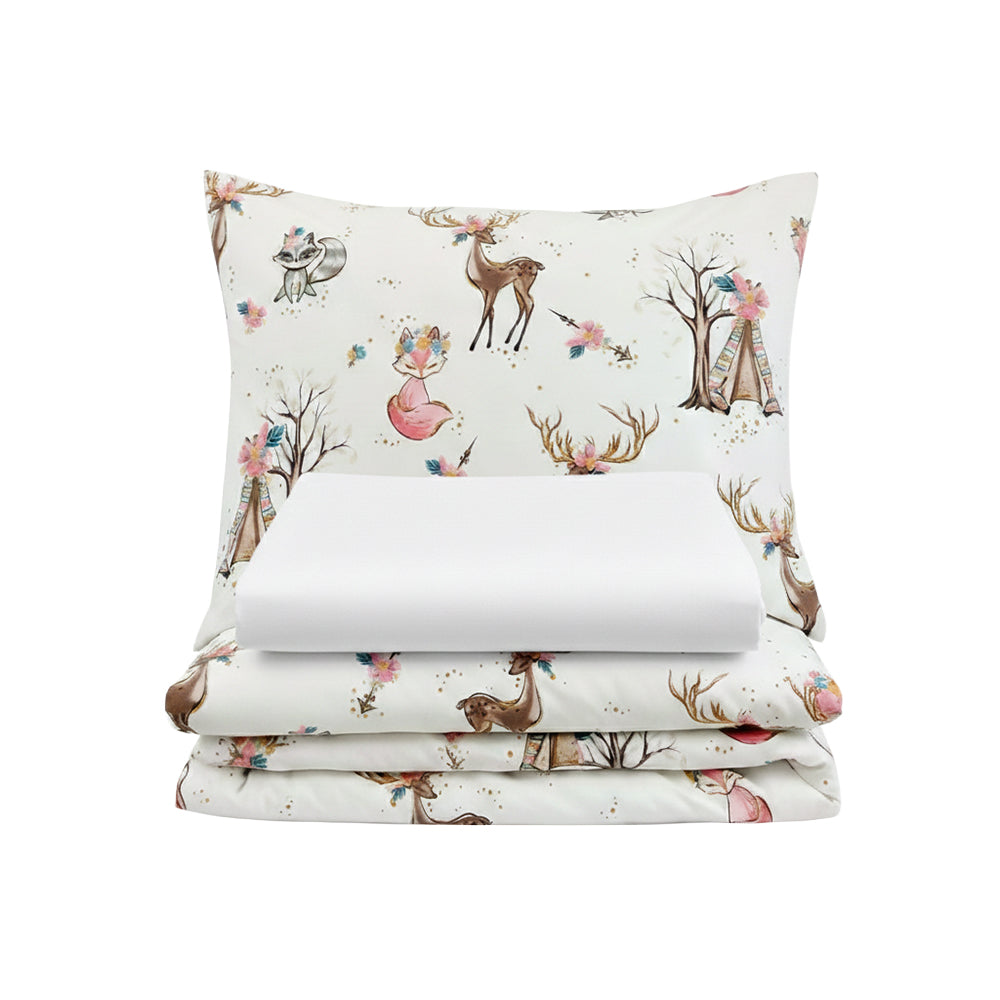 Set lenjerie bumbac, 3 piese - Pink Forest, cearsaf alb