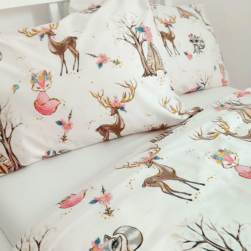 Set lenjerie bumbac, 3 piese - Pink Forest, cearsaf alb