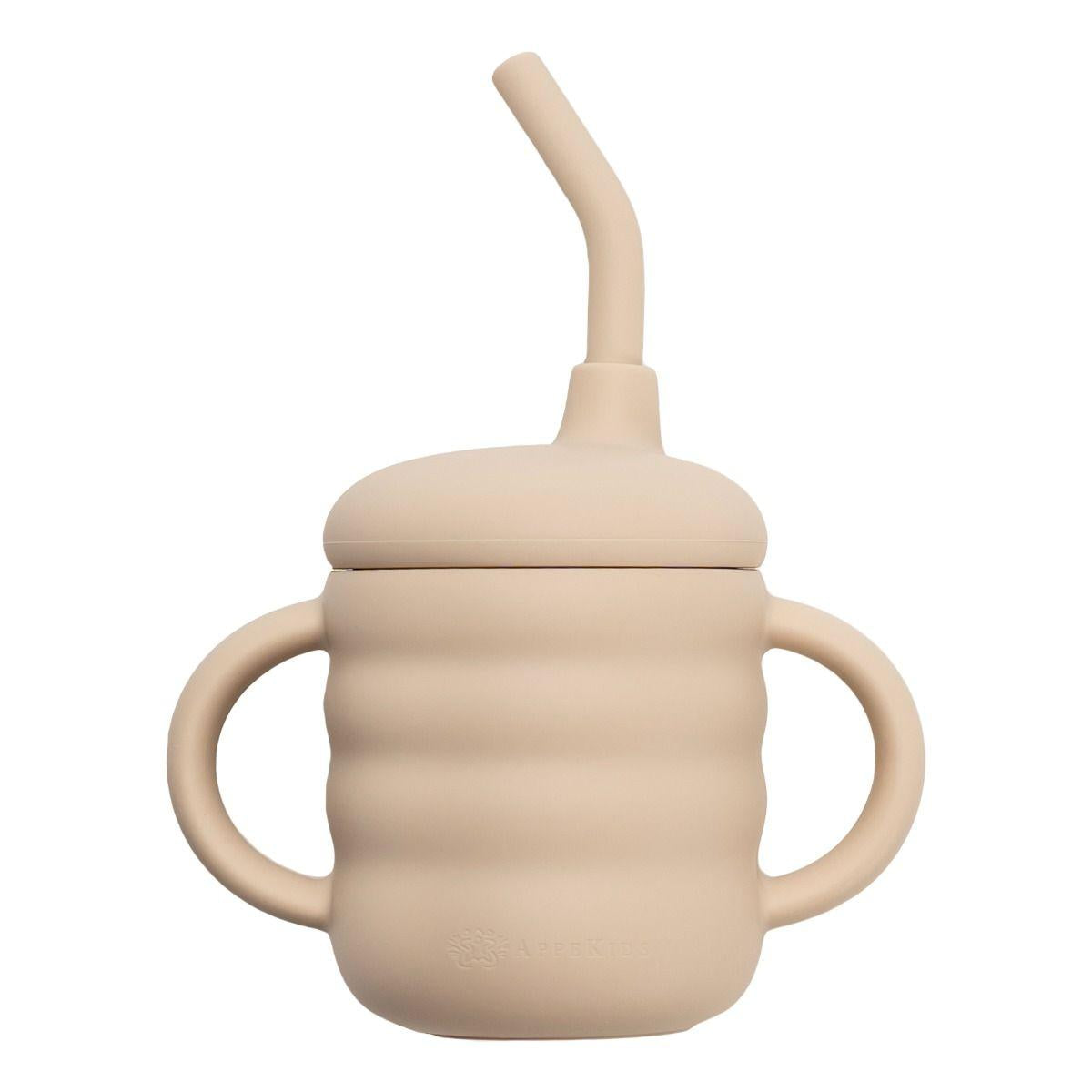 Cana din silicon cu pai, AppeKids - Bubble Beige