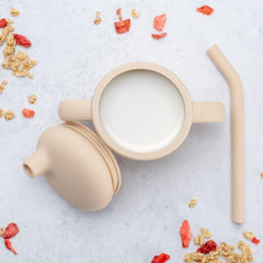 Cana din silicon cu pai, AppeKids - Bubble Beige
