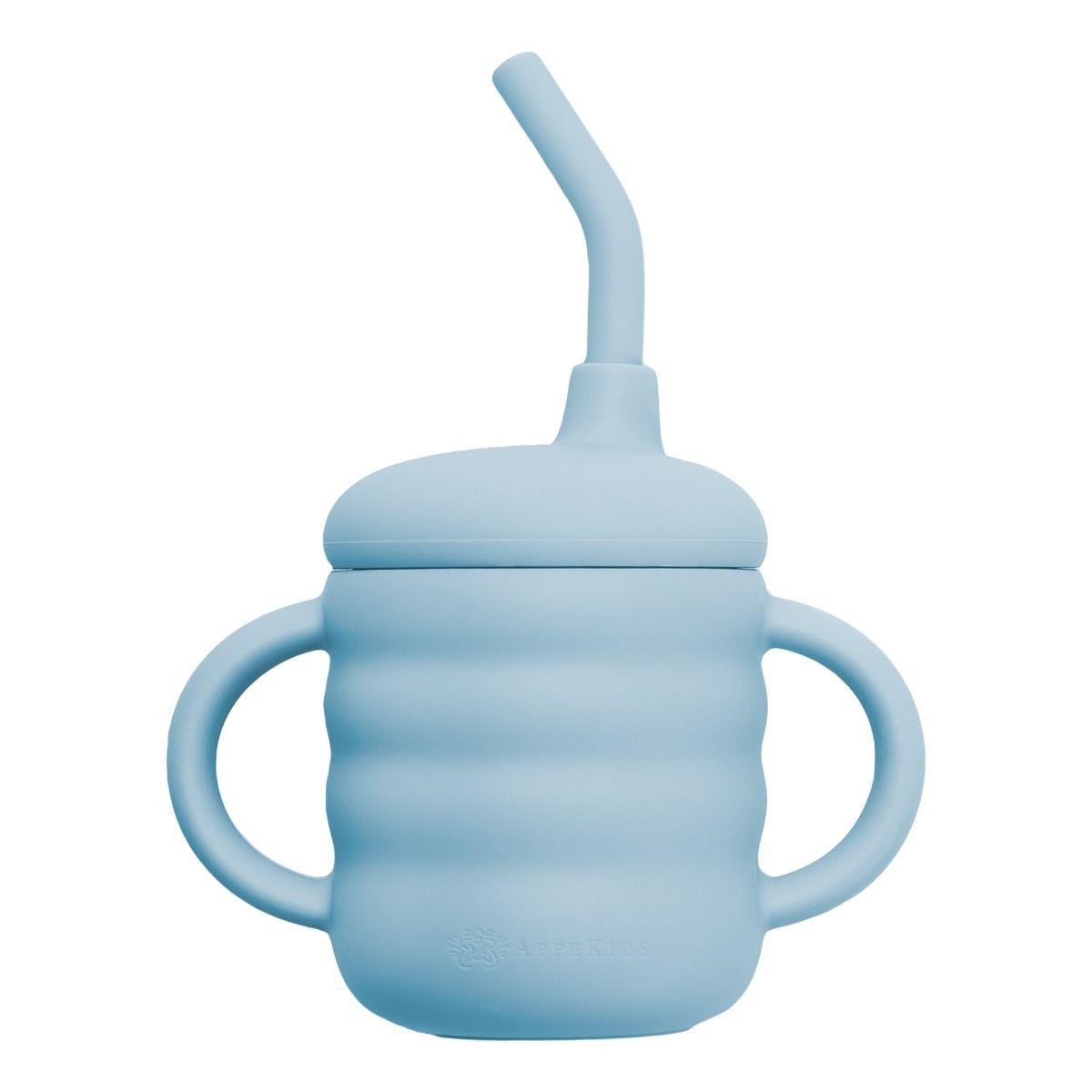 Cana din silicon cu pai, AppeKids - Aqua Blue