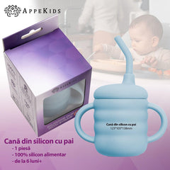 Cana din silicon cu pai, AppeKids - Aqua Blue