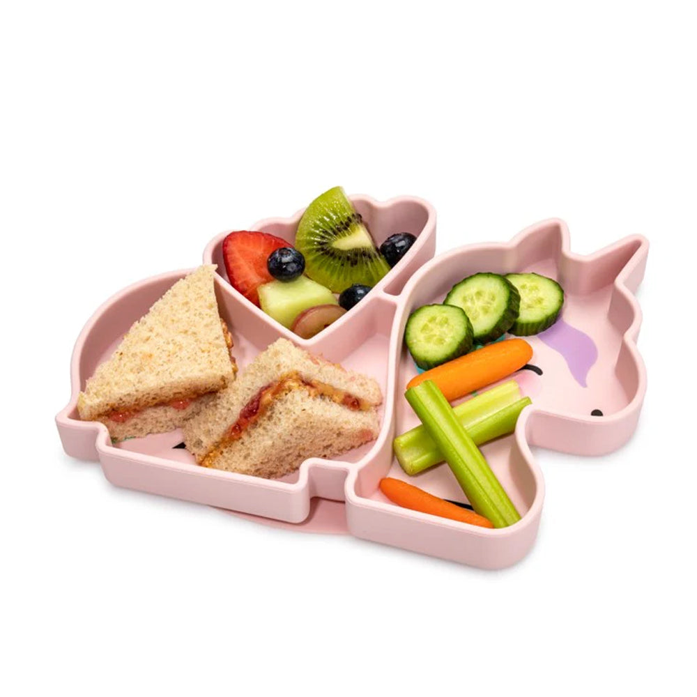 Farfurie Unicorn din silicon cu compartimente si ventuza.