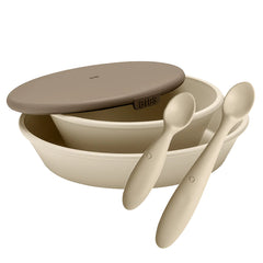 Set pentru hranire si diversificare, farfurie + bol cu capac + 2 lingurite, Bibs Mini Meal, Vanilla